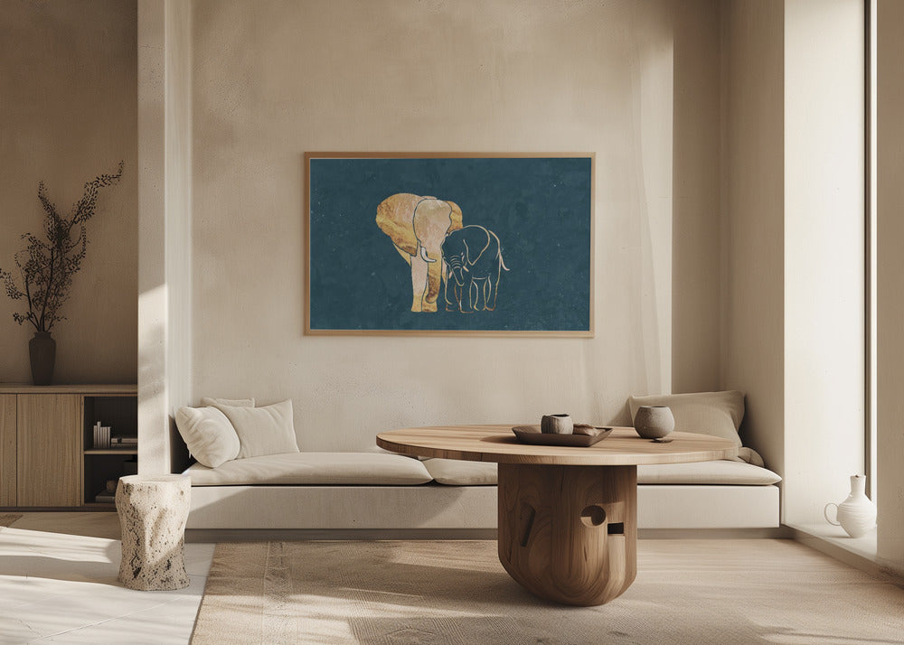 Gold Elephant Line art Silhouettes 2 | Poster