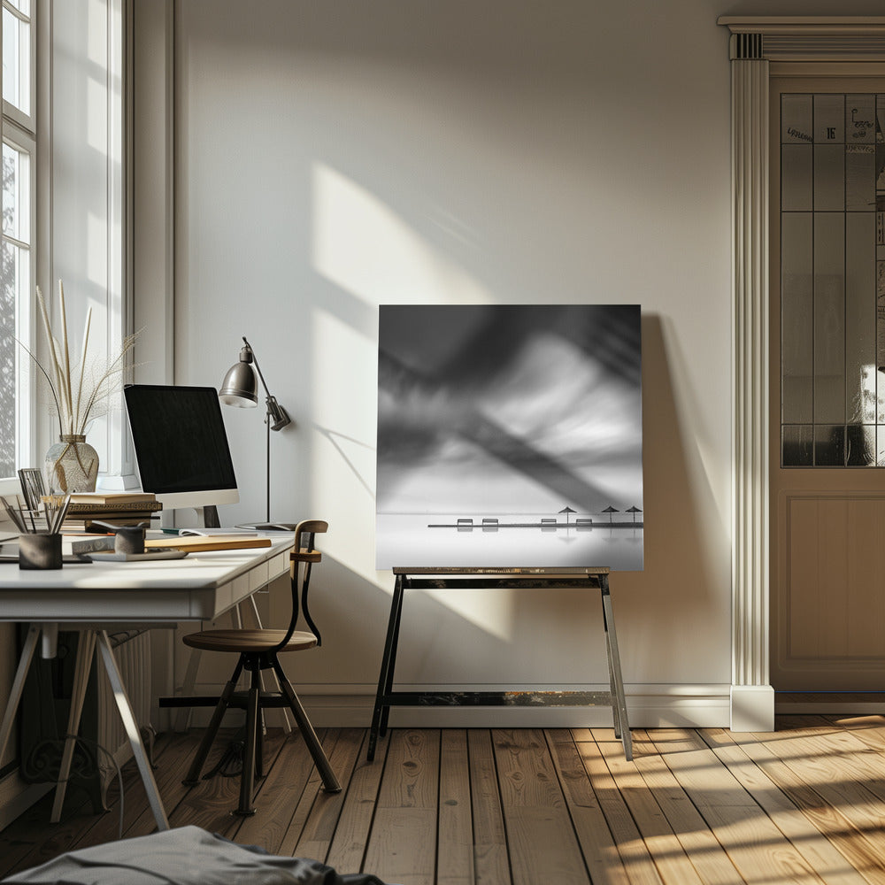 Fyra bänkar och tre parasoller | Canvas