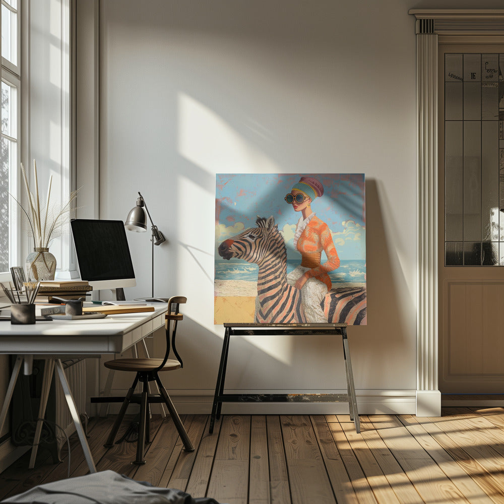 Kvinna och zebra | Canvas