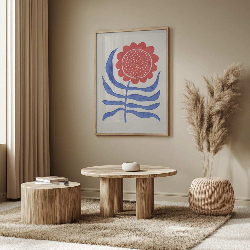 Röd blomma / Linoleumtryck | Poster