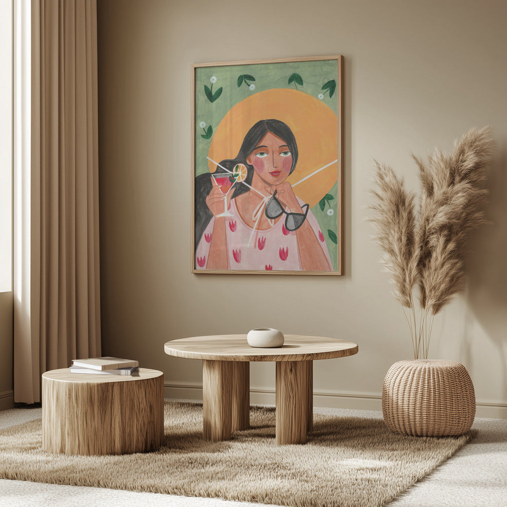 Abstrakt modern bohemisk kvinna med cocktail | Poster
