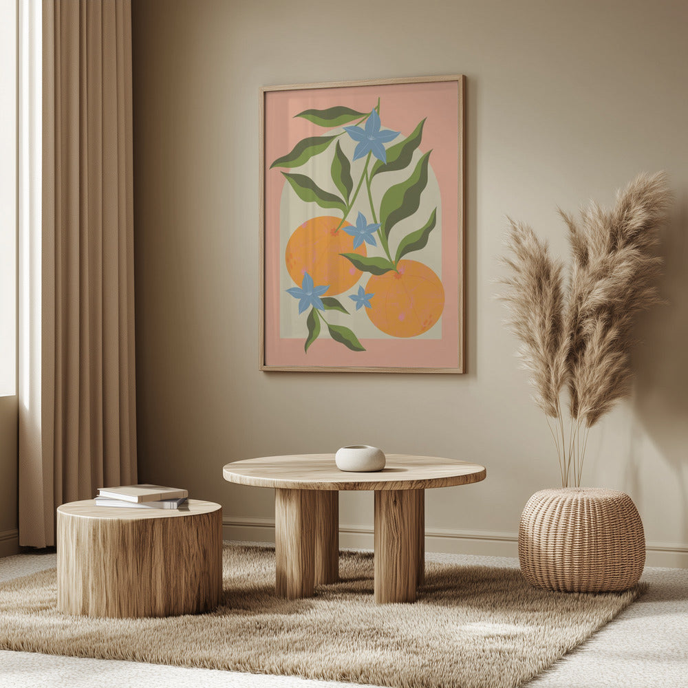 Orange gren med blommor | Poster