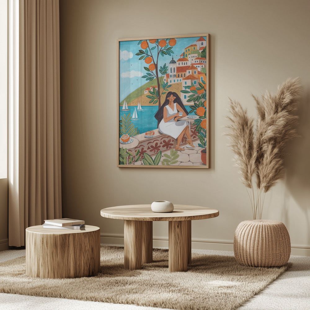 Reisen Poster - Kunstdruck Frau an der Mittelmeerküste | Poster - Kunstdruck