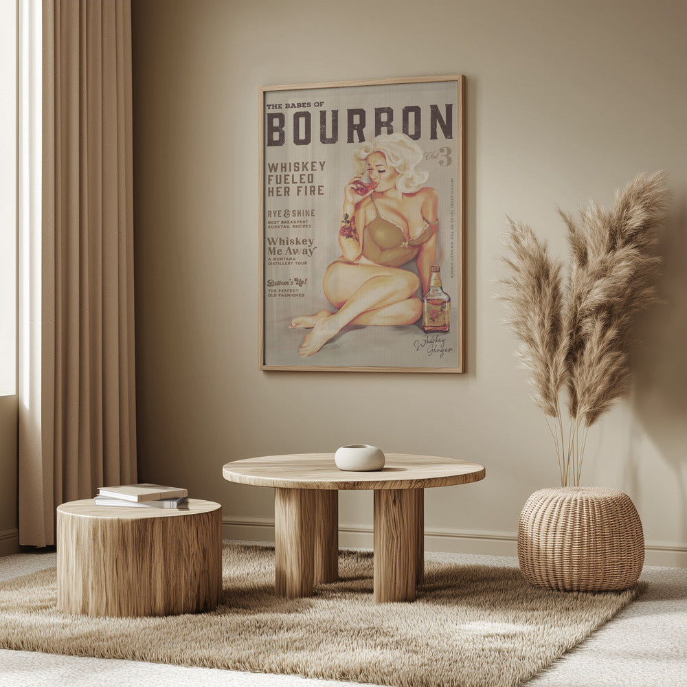 Väggkonst med bourbonmotiv. Sexig vintage-pinuppa som dricker whisky | Poster