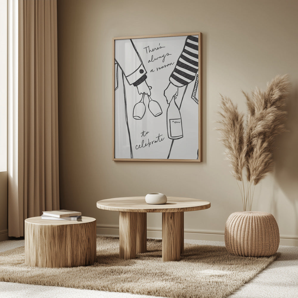 Frau hält Weinflasche und Weinglas (Schwarz-Weiß) – Wein Vin Femme Noir et Blanc | Poster