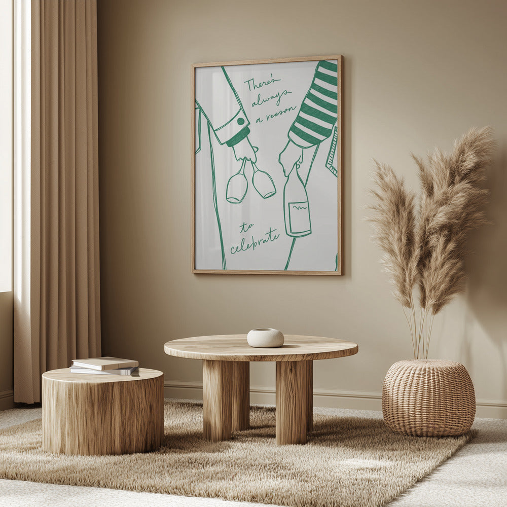 Kvinna som håller vinflaska och vinglas (Grönt) - Wine Vin Femme Vert | Poster