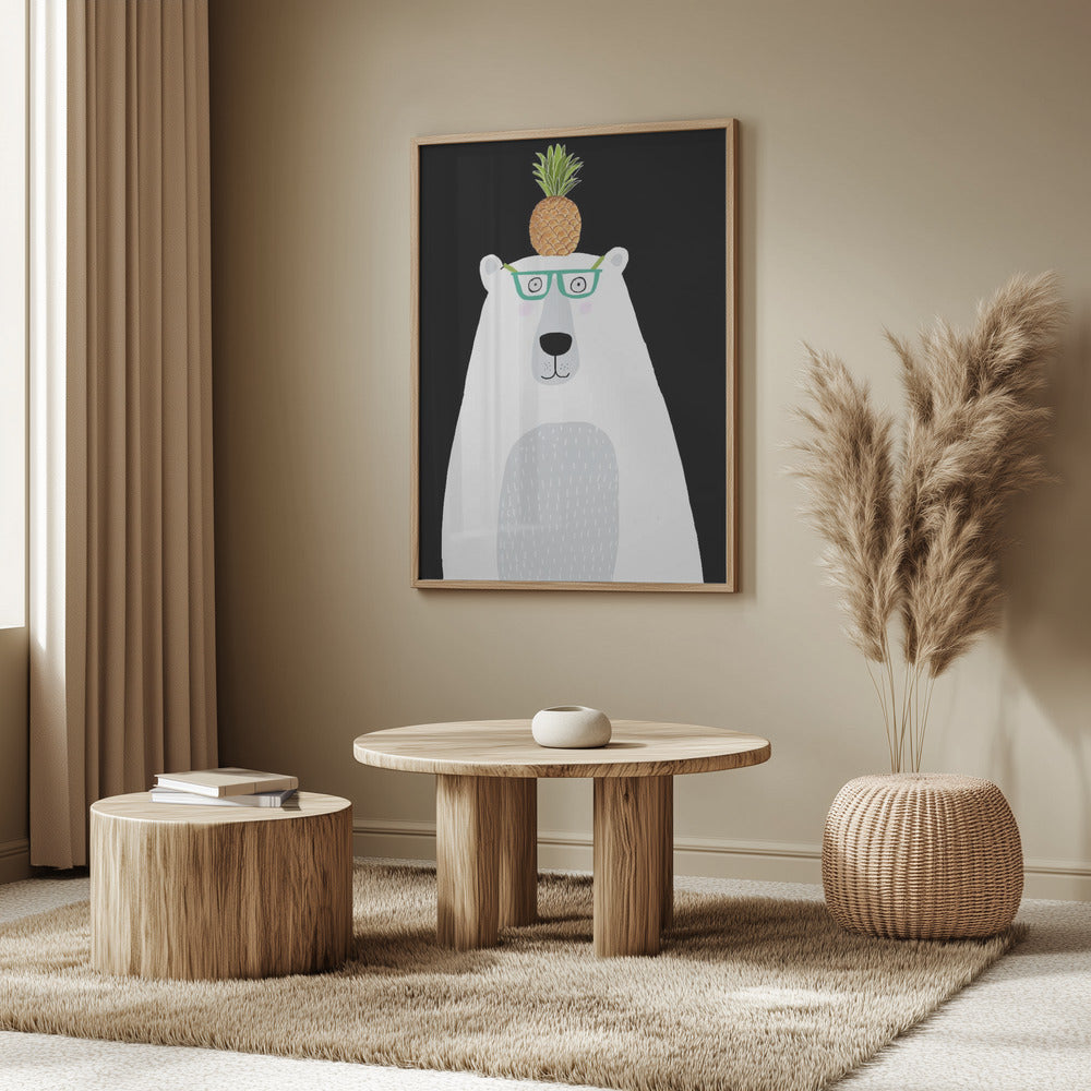 Rolig vit isbjörn med glasögon och ananas | Poster
