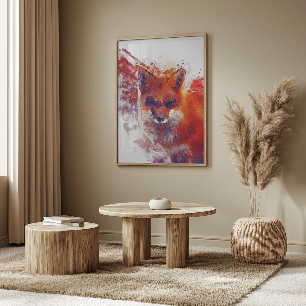 Djurröd räv akvarell djurkonst | Poster