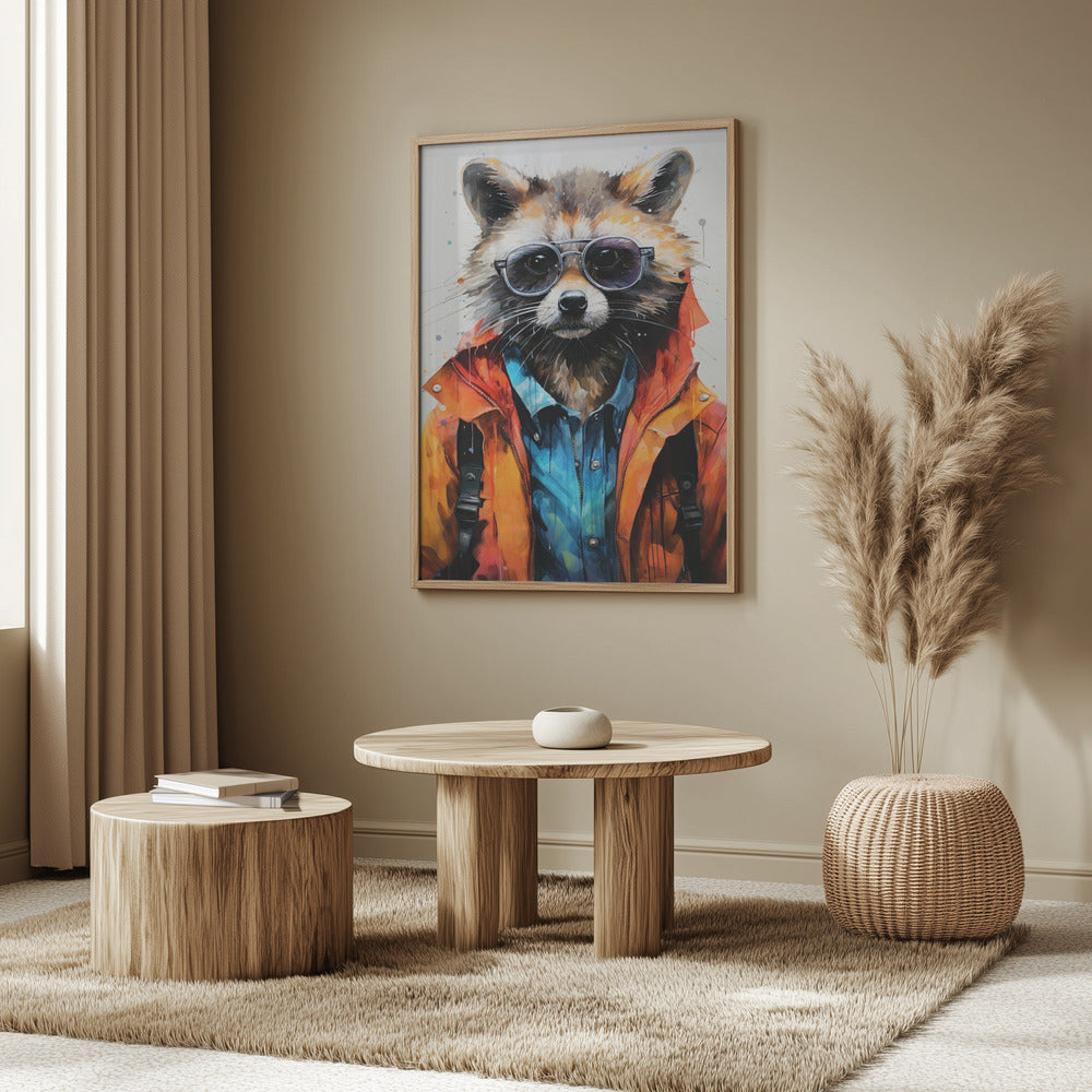 Tvättbjörn hipster akvarell djurkonst | Poster