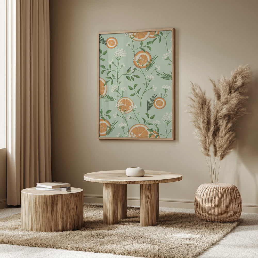 Fläderblommor och apelsiner ljusgrön | Poster