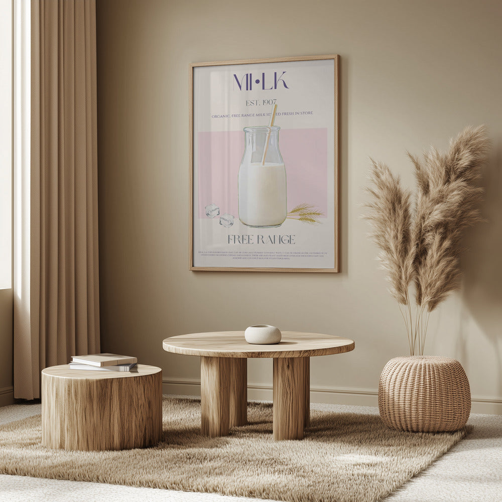 Ekologisk frigående mjölk i klar flaska med sugrör | Poster
