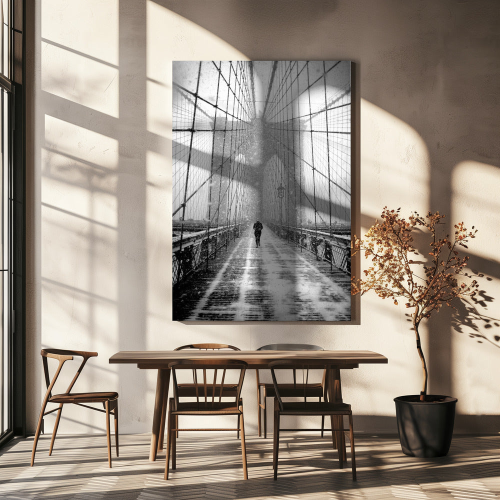 New York Walker i snöstorm - Brooklynbron | Canvas