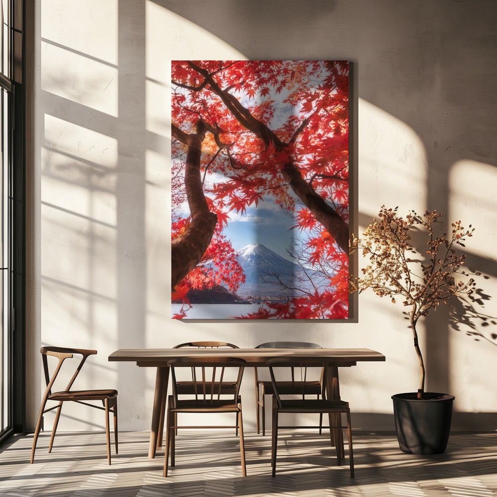 Berget Fuji faller i höstlöven | Canvas