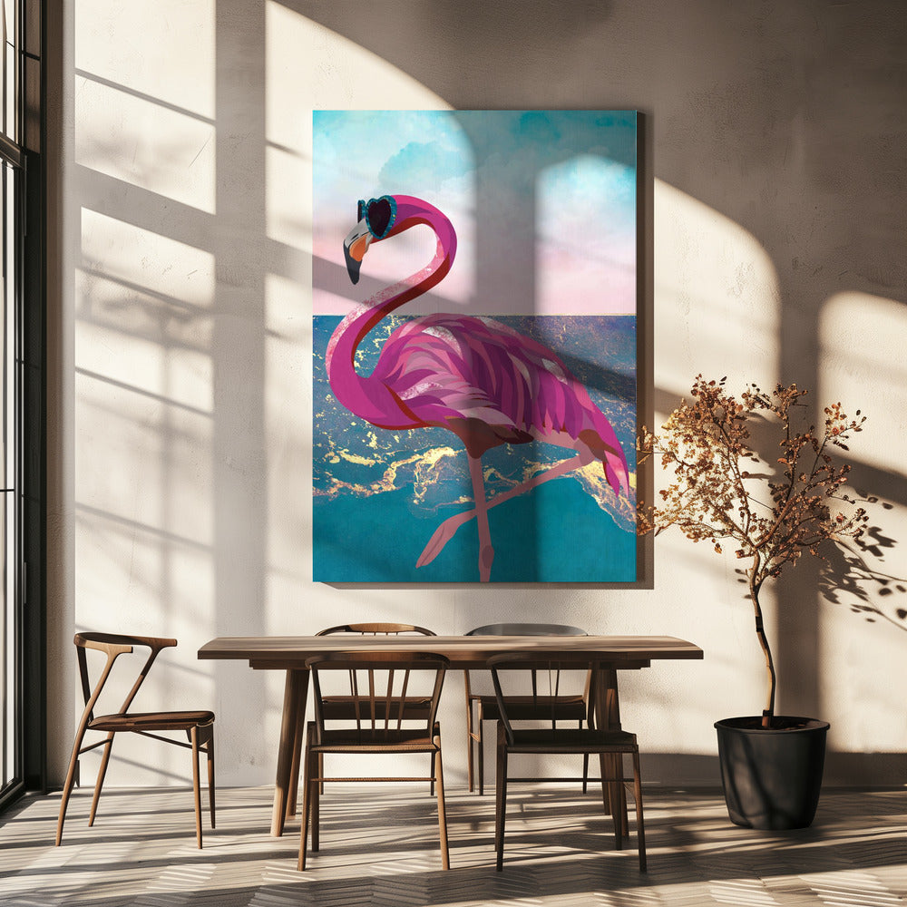 Flamingo går till stranden | Canvas