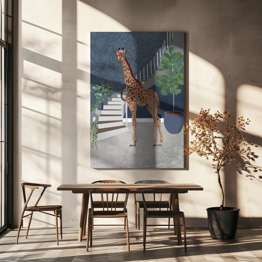 Girafe près des escaliers | Tableaux sur Toile
