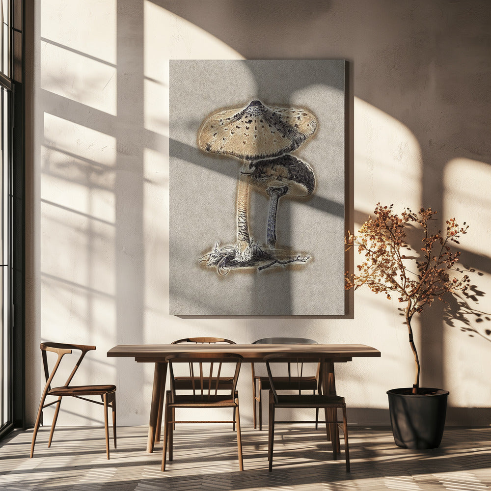 Handritad parasoll med svamp i brunt | Canvas