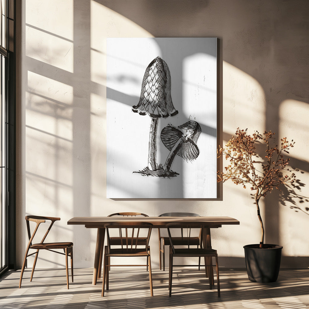 Vintage Inky Cap Ätbar Svamp BW Ljus | Canvas