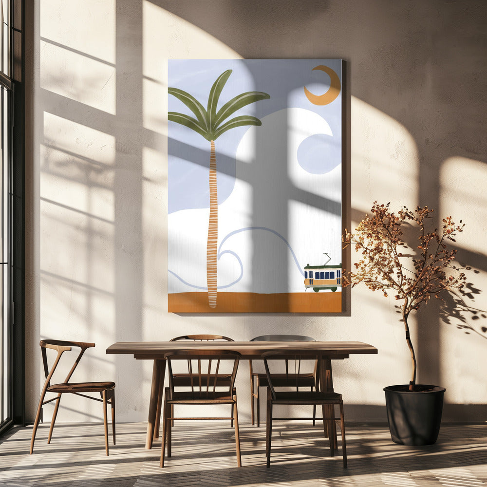 Liten spårvagn på stranden | Canvas