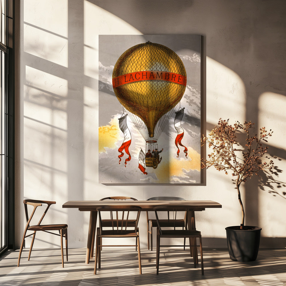 Ballong märkt med två män som rider i korgen 1880 | Duk