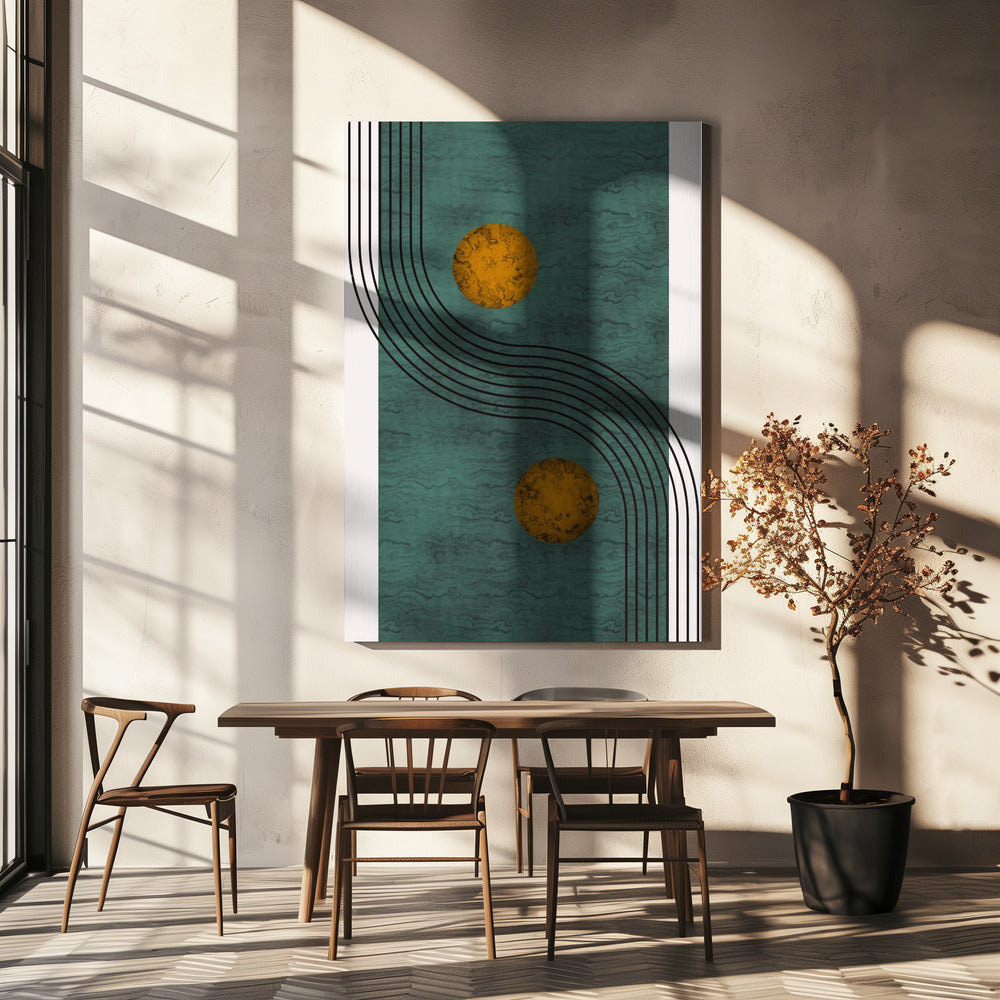 Akvamarinmarmor med gyllene sfär | Canvas