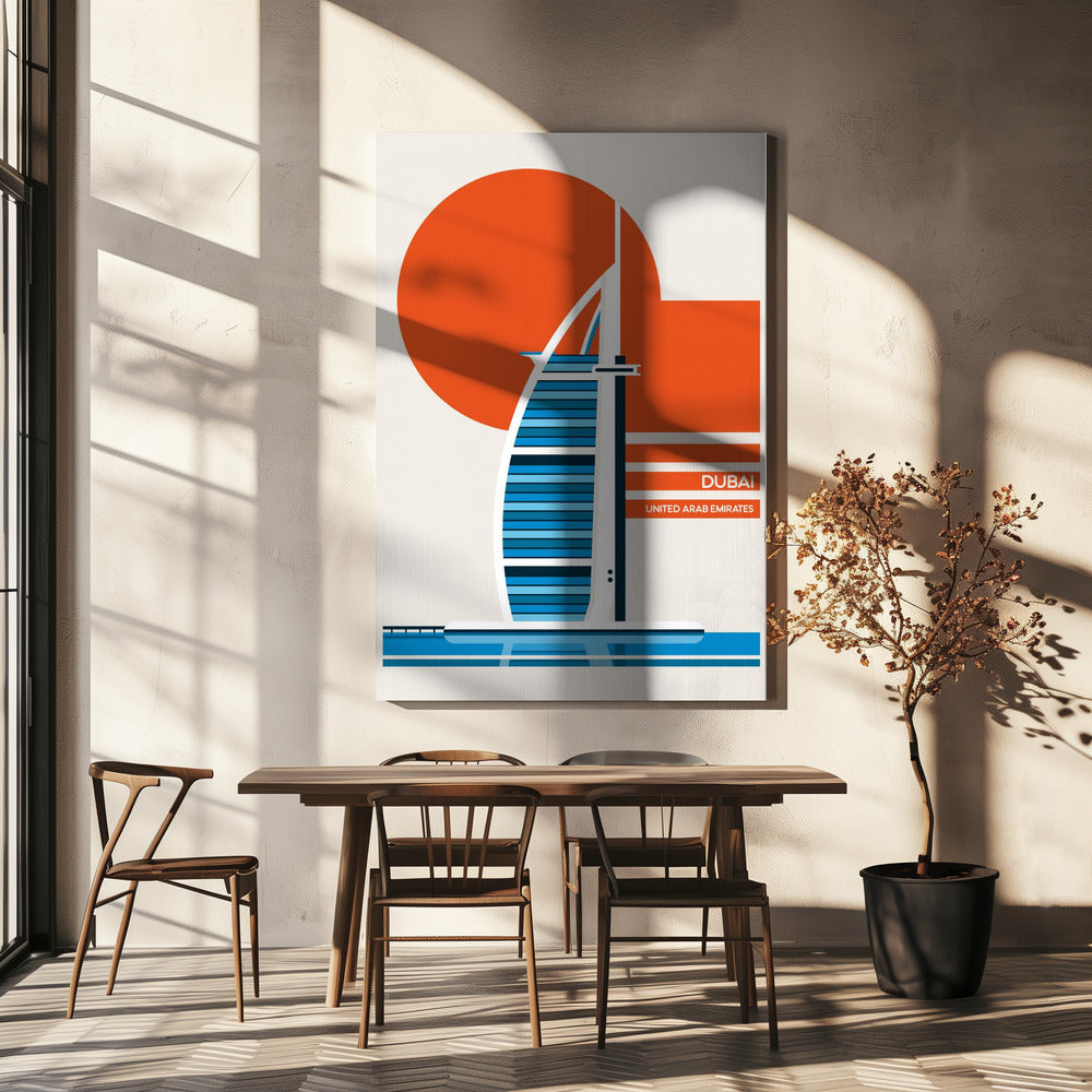 Minimalistiskt retro-resetryck med Burj Al Arab i Dubai | Canvas