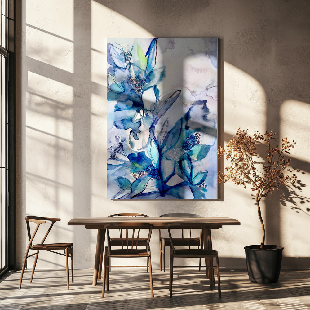 Aqua Blommor | Canvas