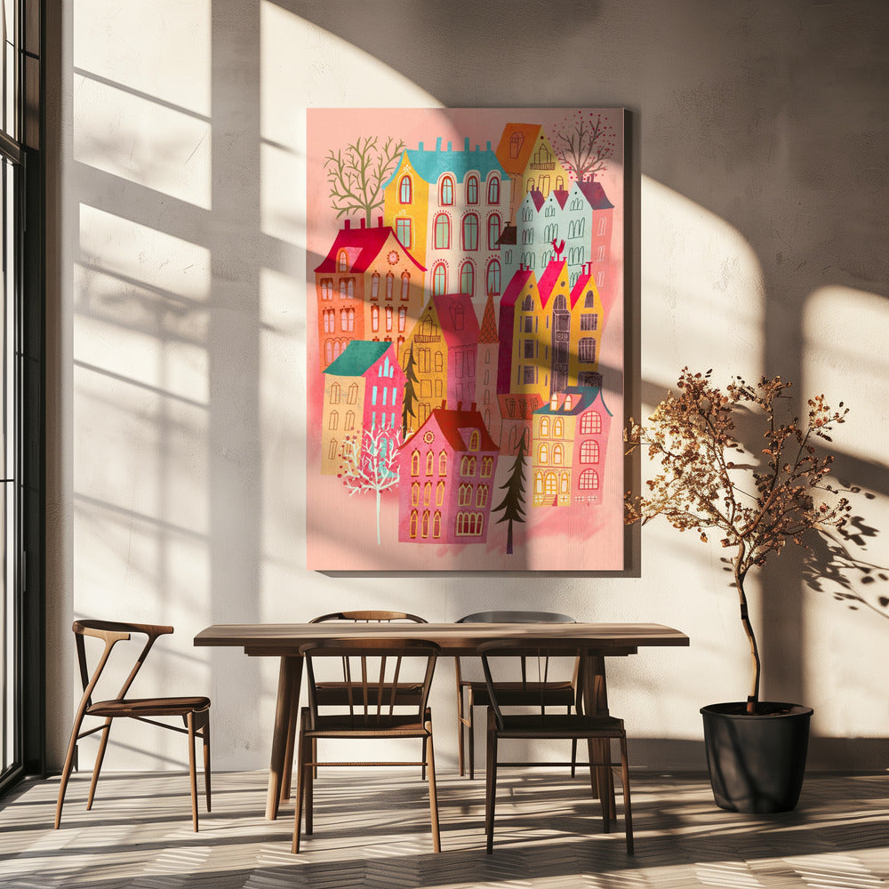 Lovely Pink Village | Canvas