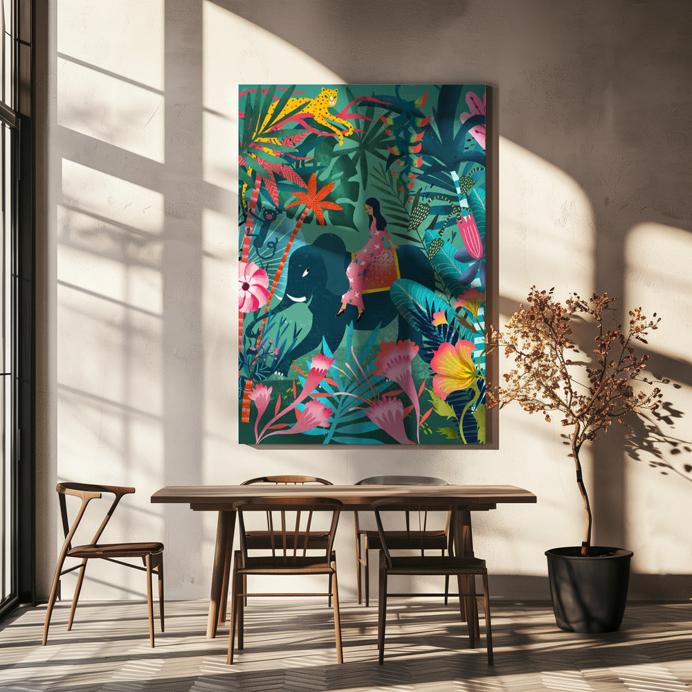Elefantridning i djungeln | Canvasduk