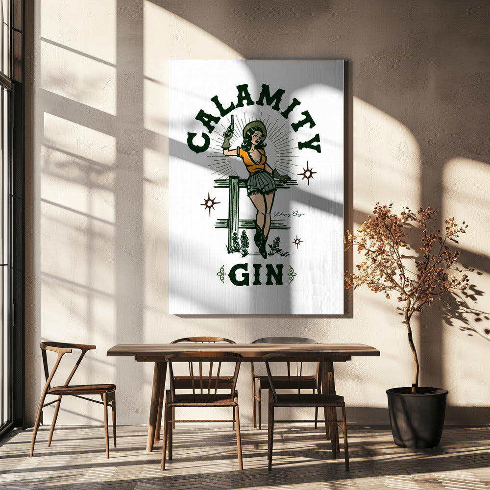 Rolig retro western cowgirl-konst med Calamity Gin | Canvastavla