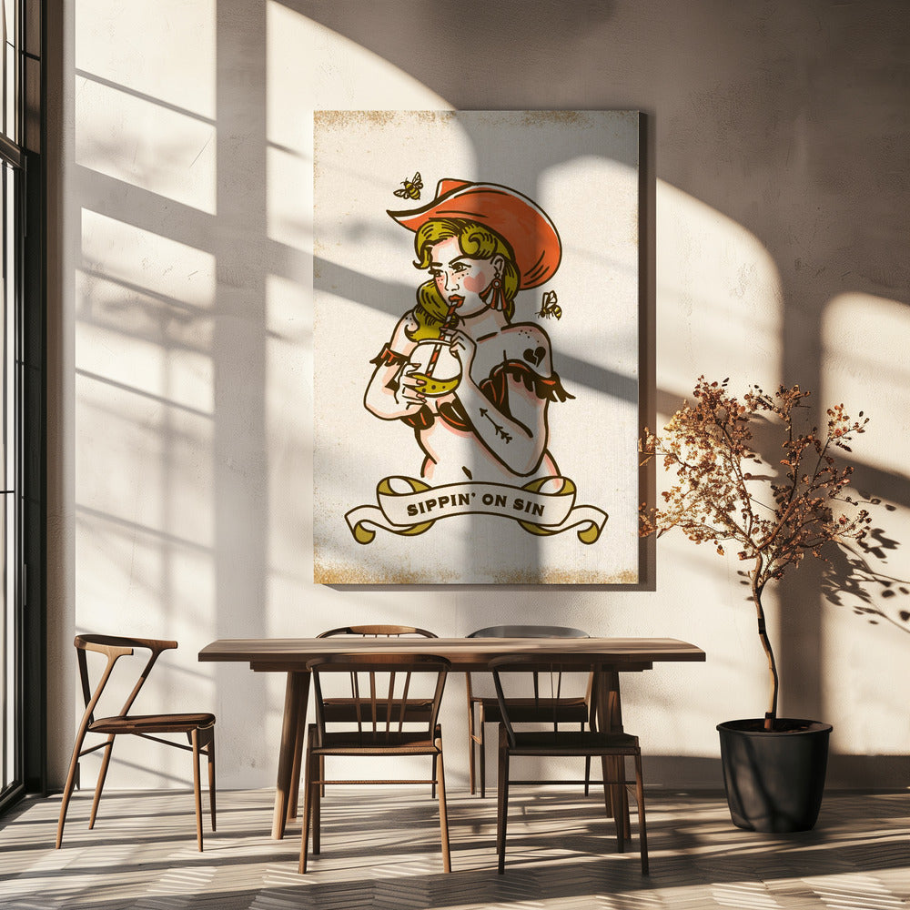 Sippin On Sin Söt & Kaxig Cowgirl Konst | Canvas