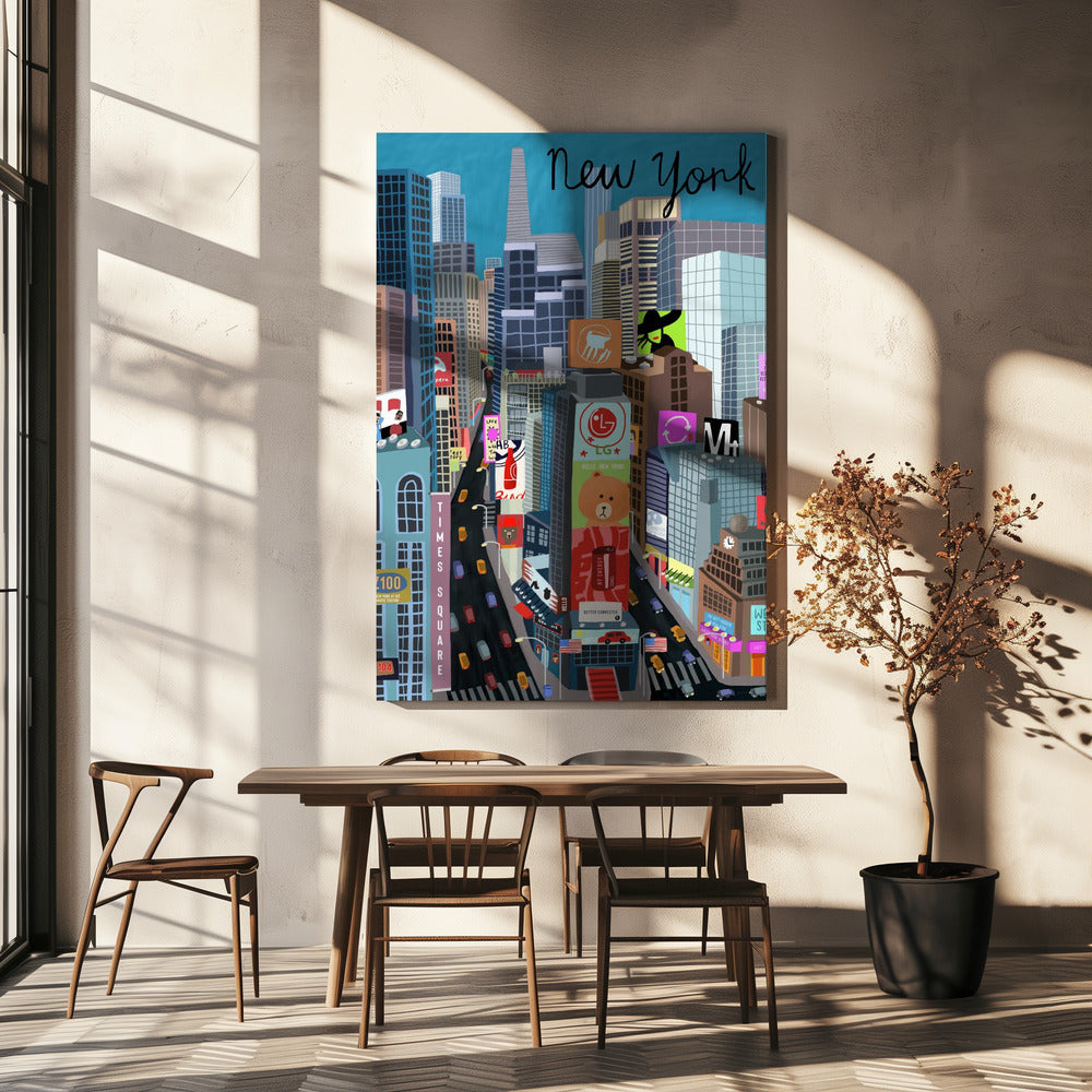 Illustration av Times Square, New York av konstnären Carla Daly | Canvastavla