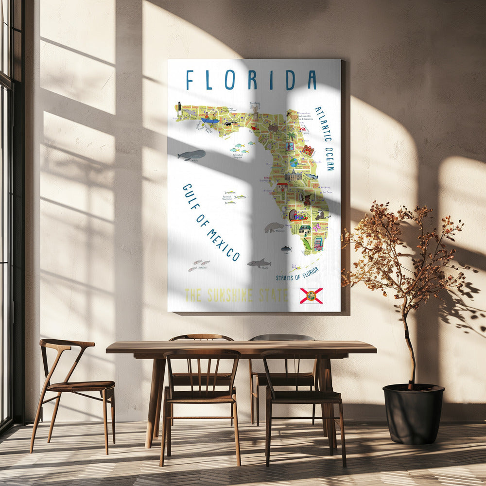 Illustrerad karta över Florida av konstnären Carla Daly | Canvas