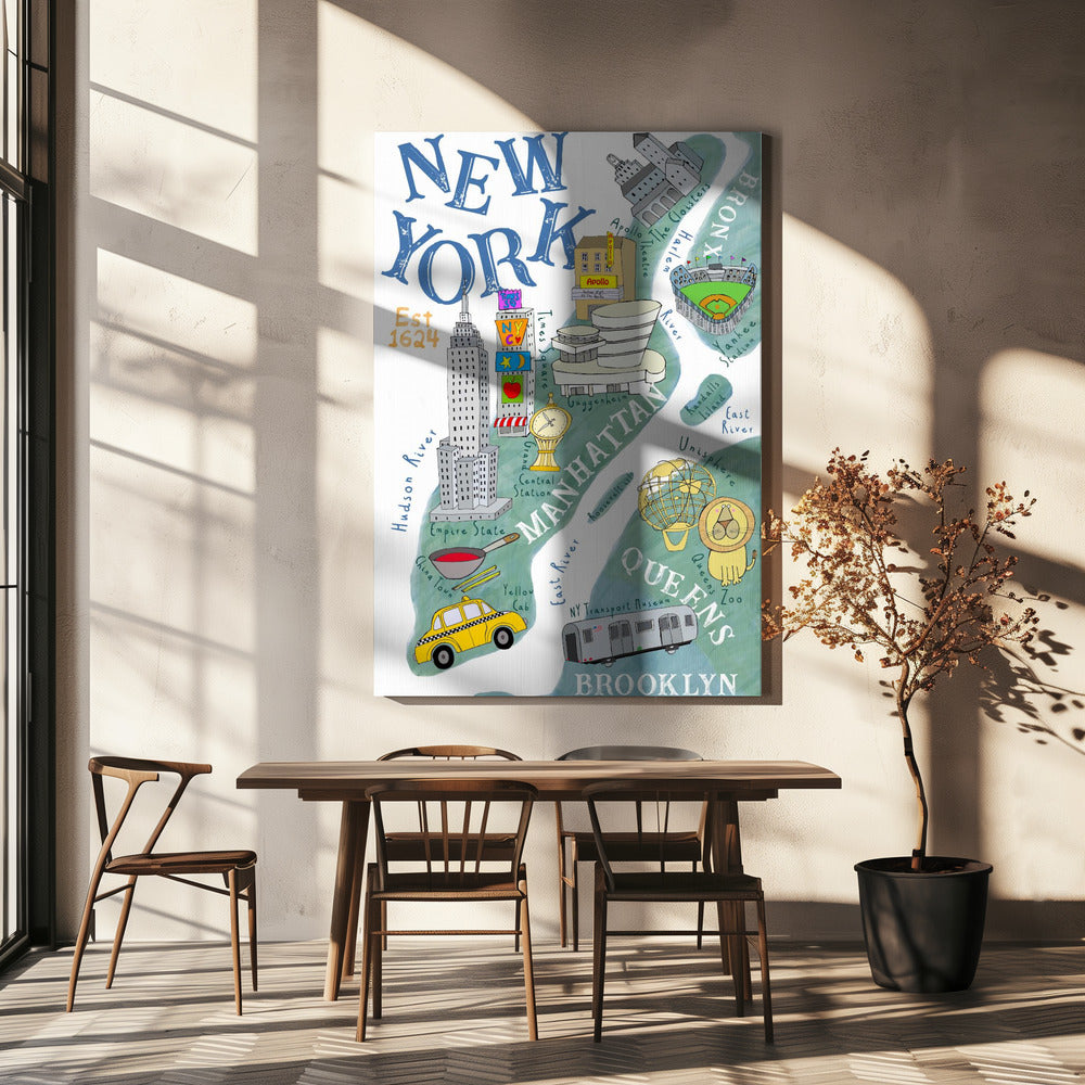 Illustrerad karta över New York av konstnären Carla Daly | Canvas