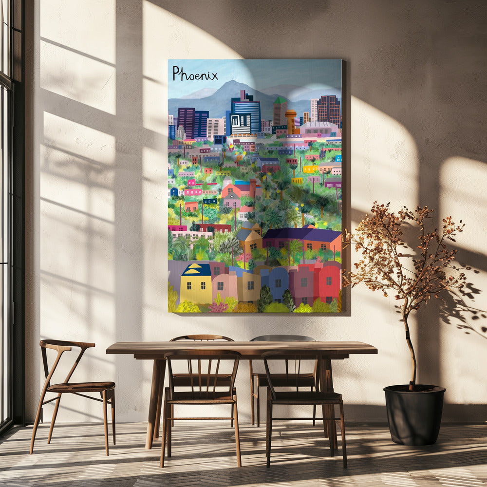 View Over Phoenix Arizona Illustrated by Artist Carla daly | Canvas
