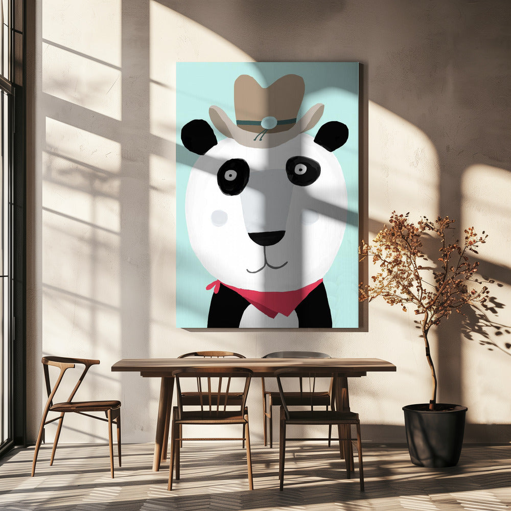 Rolig panda med cowboyhatt av konstnären Carla Daly | Canvastavla