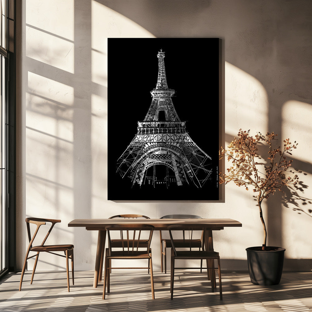 Eiffel Tower Architectural Drawing, Paris City Art Print | Canvas