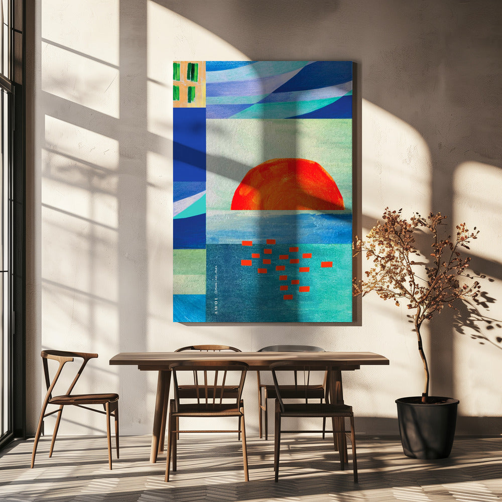 Colourful Mediterranean Sea With Sunrise, Abstract Coastal Art | Canvas