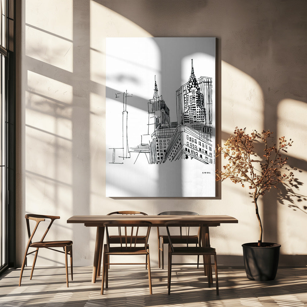 New York City-teckning, konsttryck av ikoniska Manhattan-skyskrapor | Canvas