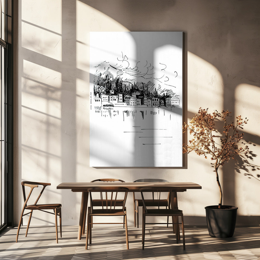 Italienskt landskapstryck, Comosjön Milano-teckning | Canvas