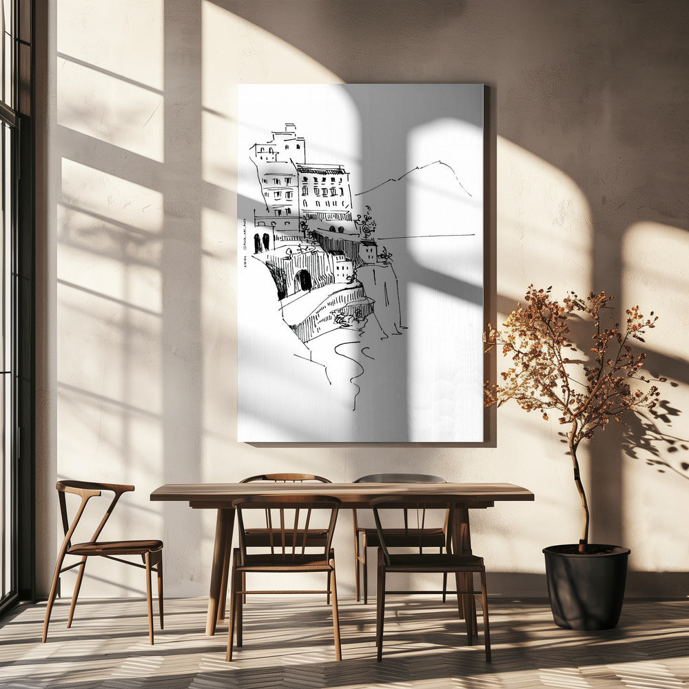 Italian Landscape Art, Amalfi Coast Small Towns By The Sea | Canvas