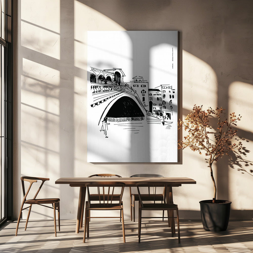 Rialtobron, illustration av Venedig, Italiens stadskonsttryck | Canvastavla