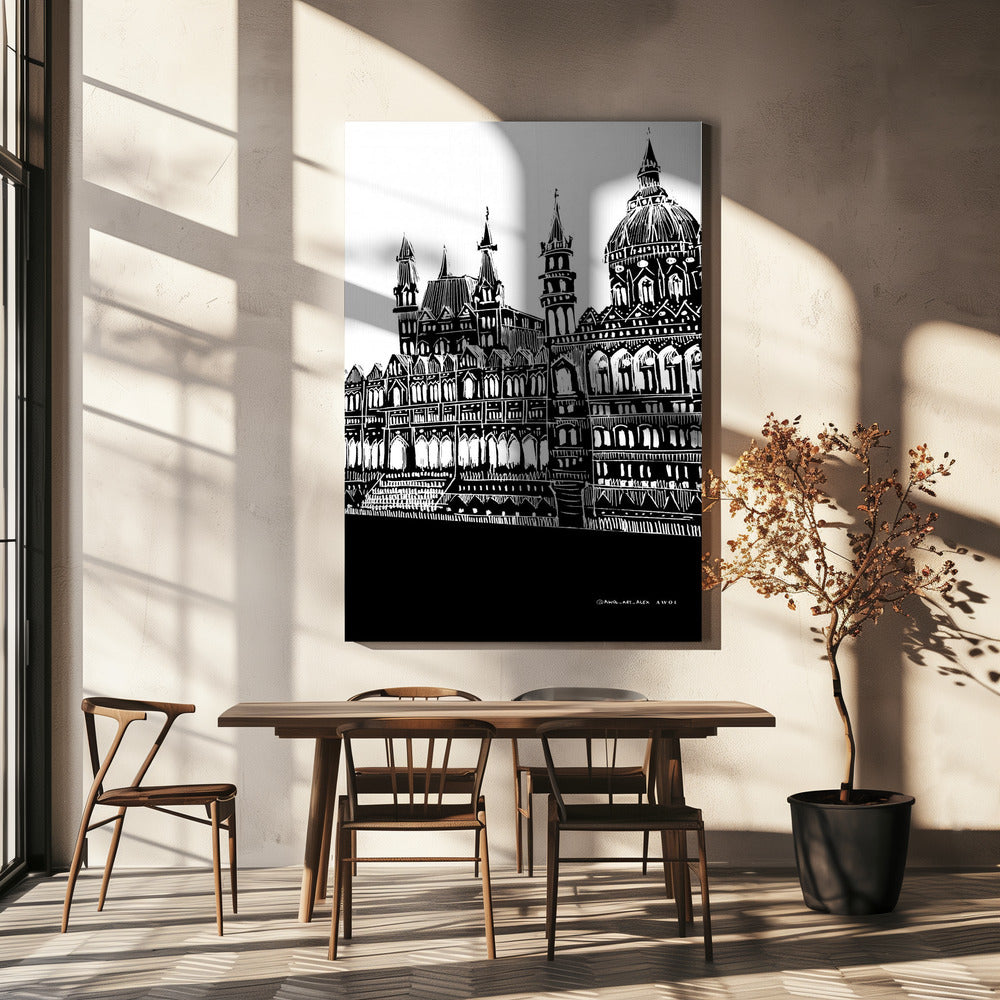 Budapest, Ungerns stadskonst, svartvit arkitekturteckning | Canvas