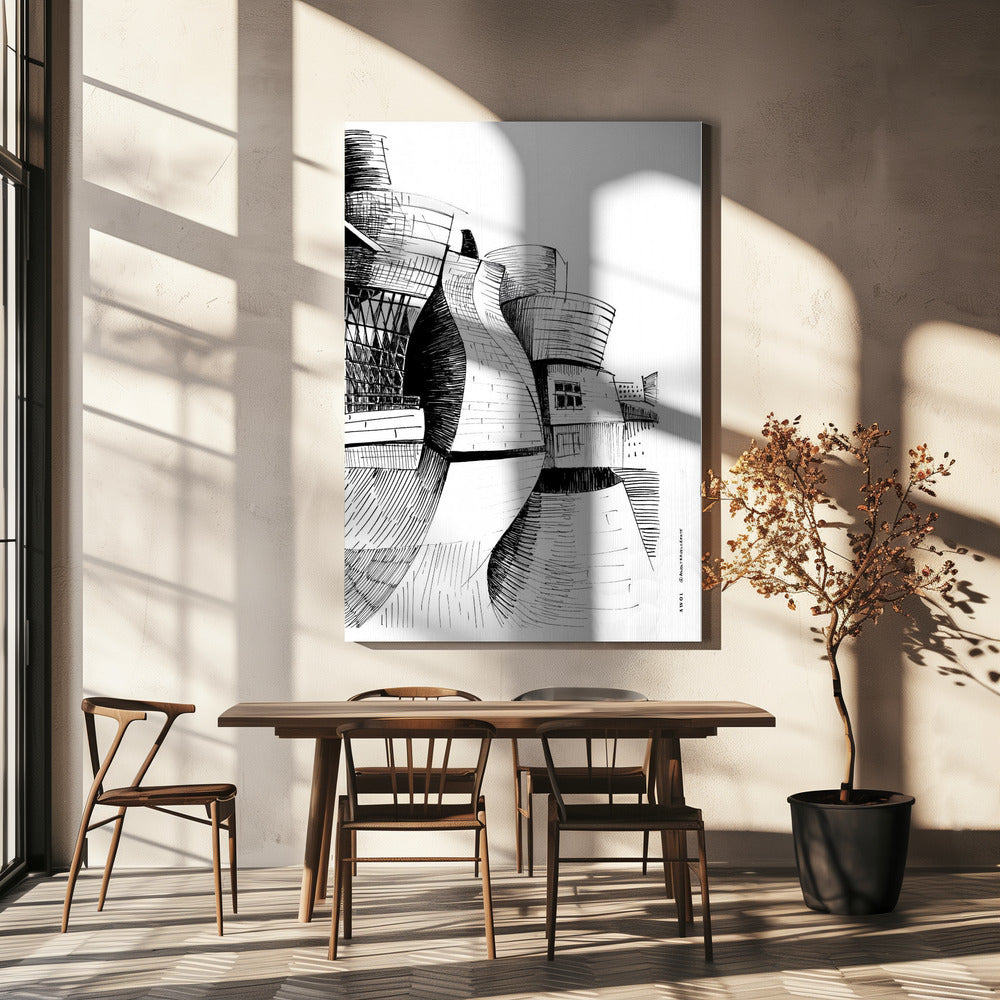 Bilbao Guggenheim-byggnaden, modern arkitekturteckning | Canvas