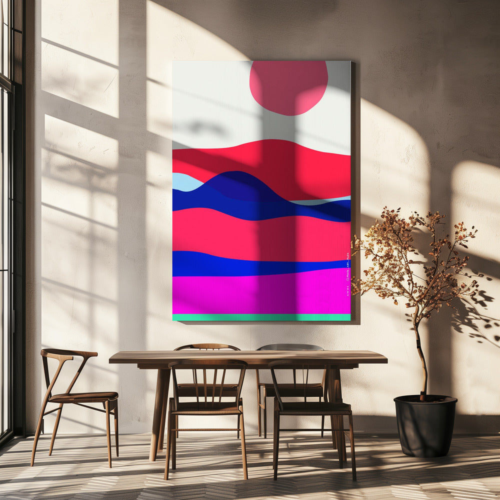 Minimalistiskt havskonsttryck med soluppgång över abstrakt hav, nautiskt konsttryck | Canvas