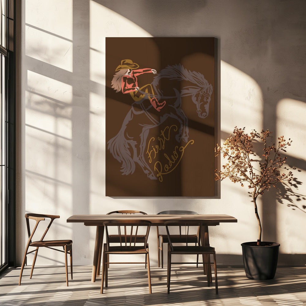 Cowgirl som rider på en ryggande häst | Canvas