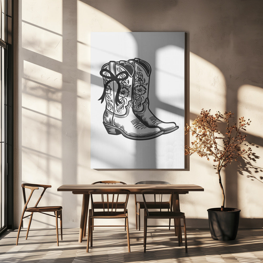 Svarta Cowgirl-stövlar med rosett | Canvas