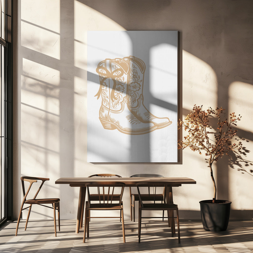 Neutrala Cowgirl-stövlar med rosett | Canvas