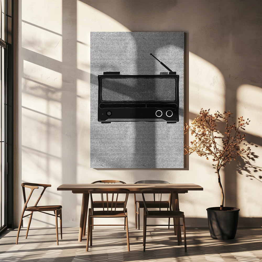 Monokrom avbildning av en vintageradio | Canvas