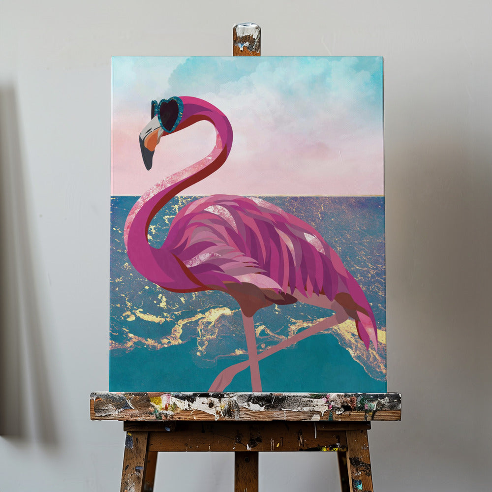Flamingo går till stranden | Canvas