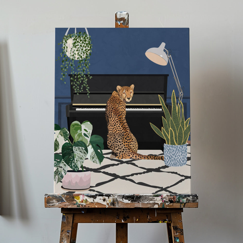 Cheetah playing piano | Canvas